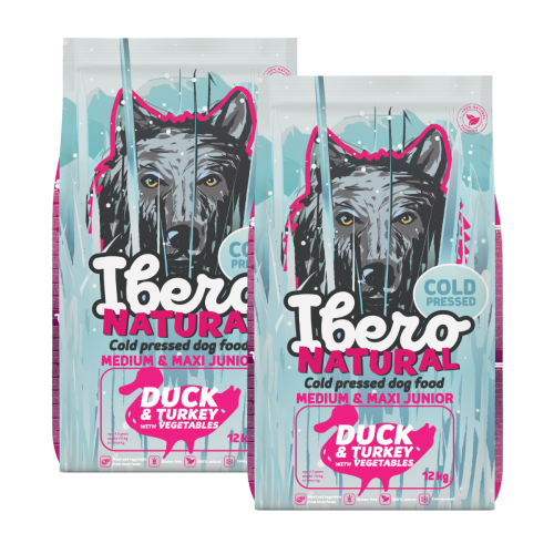 Karma Ibero Cold Press Dog Medium & Maxi Junior z kaczki i indyka - 2 x 12 kg